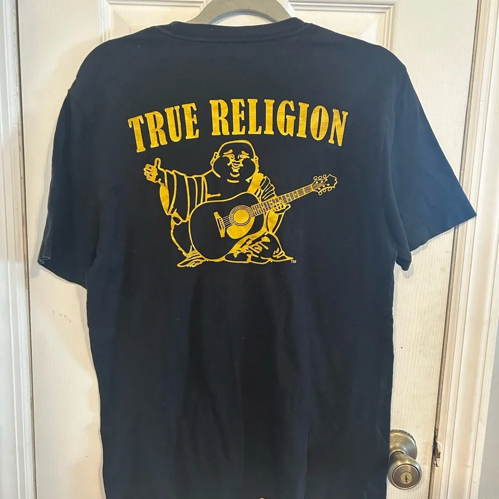True Religion Black Short Sleeve Tee With Gold Accents